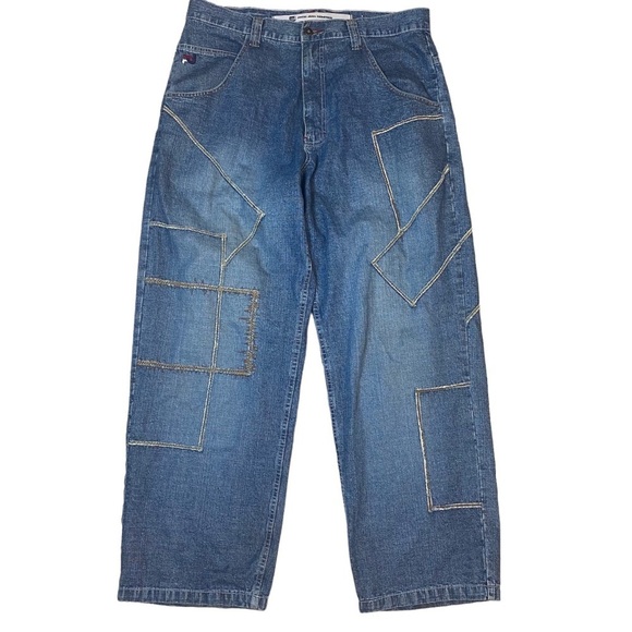 Vintage Y2K  Paco‎ Elite Jeans Patchwork Stitching Baggy Fit Wide Leg 36x31 - Picture 2 of 16